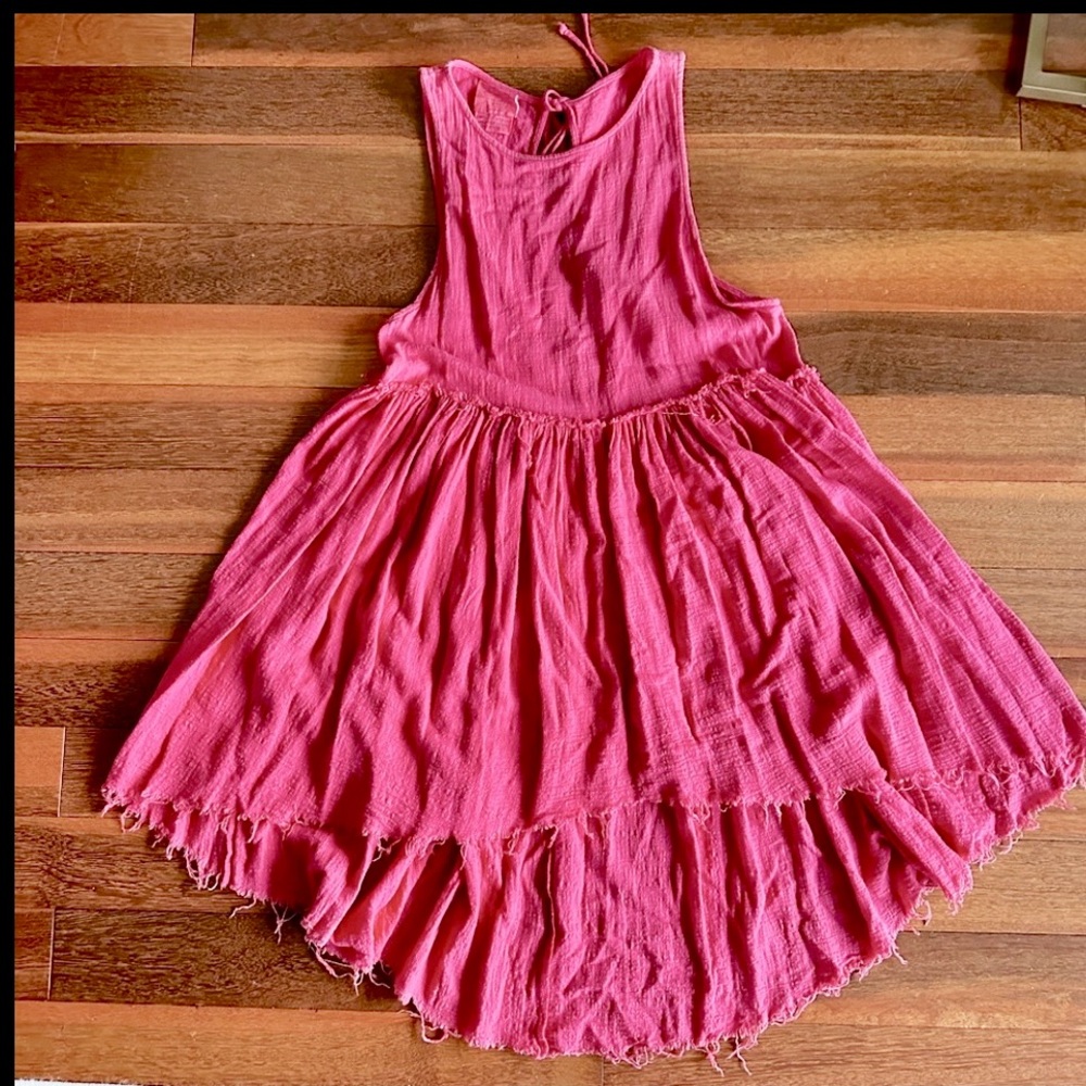 Free People Deep Coral High Low, Asymmetrical Sleeveless Dress ~ Sz Sm - Picture 2 of 7